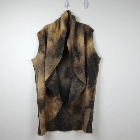 Bryn Walker Wrap Vest Women's Plus Size 2X Brown Open Front Shawl Collar Wool